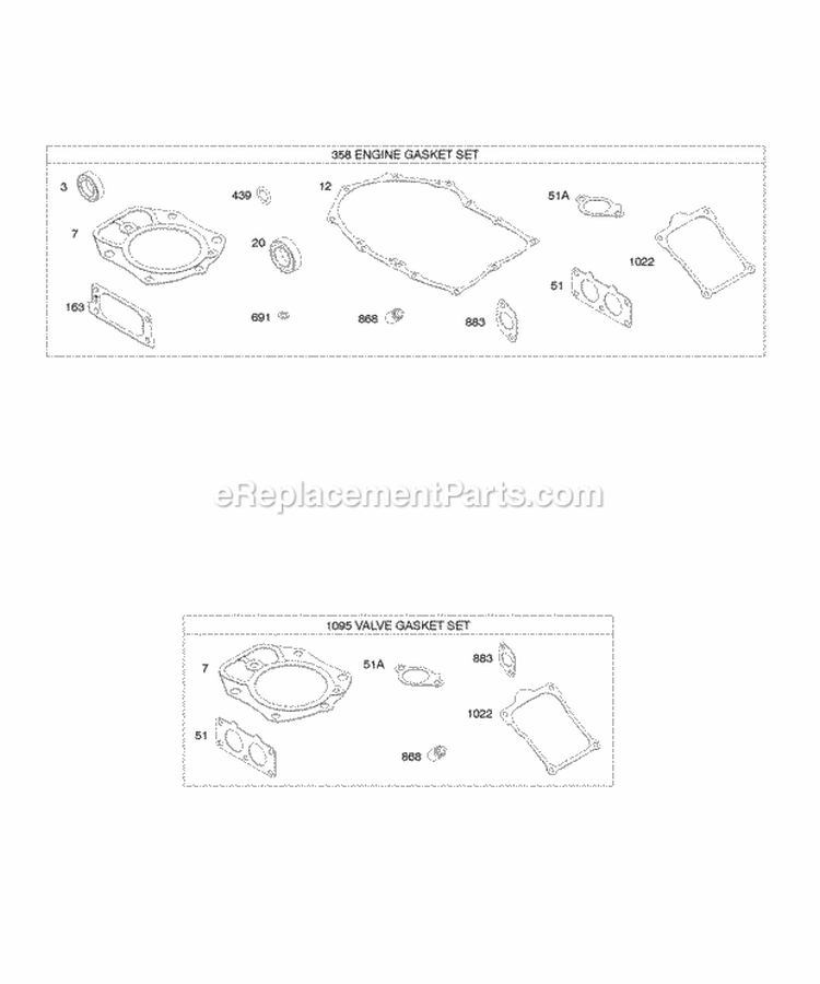 Valve Gasket Set Engine Gasket Set Diagram and Parts List for 543577-0110-E1  Briggs and Stratton Engine